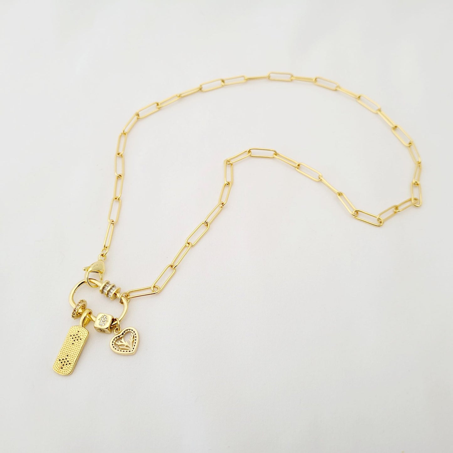Gold Necklace With Carabiner and Four Charms