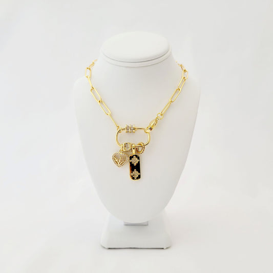 Gold Necklace With Carabiner and Four Charms